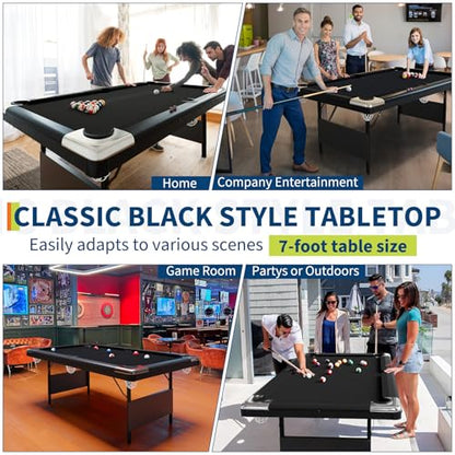 PeakPursuit 6 or 7 Ft Billiards Table, Portable Pool Table with Easy Folding for Storage, Pool Tables for Full Size with Billiard Complete Set of Accessories (Black, 7 FT)