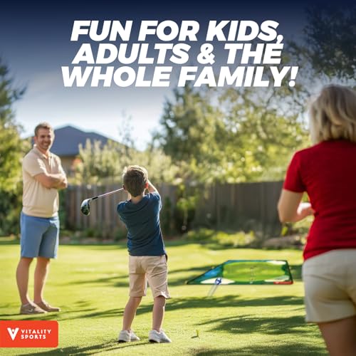 Vitality Sports Golf Chipping Game with Hitting Mat, 72"x48" Double-Sided Sticky Golf Practice Mat with 20 Sticky Balls & 4 Darts, Golf Chipping Game for Adults & Kids Indoor/Outdoor/Backyard