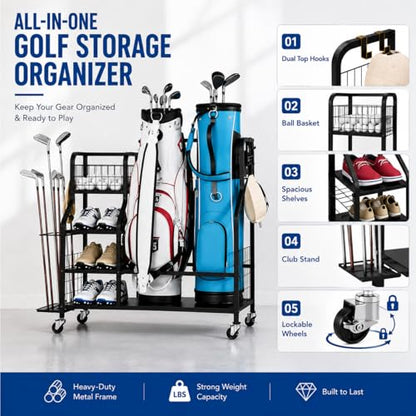 Golf Bag Storage Garage Organizer - 2 Golf Bag Organizer Stand for Golf Bag Accessories - Storage Rack for Home, Garage, Club, Golf Gifts for Men