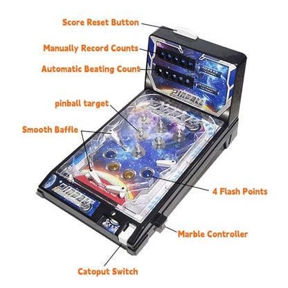 PHATM Retro Mini Tabletop Marble Game Electronic Pinball Game with Lights Sounds Desktop Marble Arcade Machine for Small Rooms or Apartments
