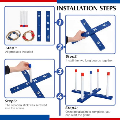 Soulchen Ring Toss Game for Adult Outdoor Yard Game with Six Rings Portable Carry Bag Patriotic Independence Day for Lawn Backyard Beach Camping Picnic Celebration