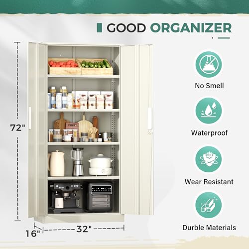 Greenvelly Metal Garage Storage Cabinet, 72” Locking Steel Garage Cabinet with 2 Doors and 4 Shelves, Tool Cabinets, Metal File Cabinet for Home Office, Basement, Classroom, Grey(32" ×16") - color: Grey, style: 72"H