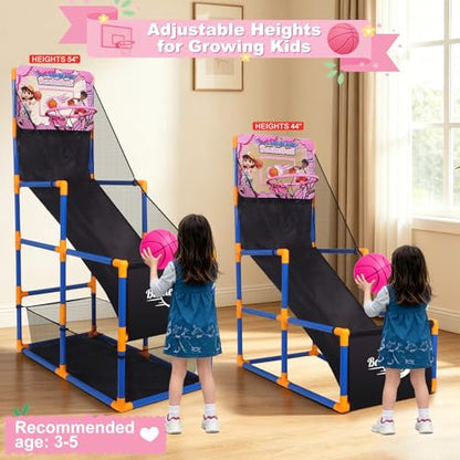 Nattork Arcade Basketball Game Set with 4 Balls and Hoop, Kids Basketball Hoop Indoor Outdoor Sports Toy Gifts for Kids Boys Girls 3-5 Years Old, Air Pump Included, Ideal for Gifts