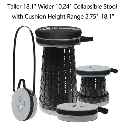 ALEVMOOM XXL 18.1" Telescoping Stool with Thick Cushion, Portable Telescoping More Sturdy Capacity 800Ib,Collapsible Retractable Adjustable Folding Stool for Garden Hiking Fishing BBQ - color: Grey