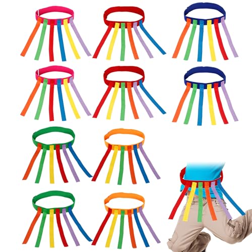10 Pcs Catch Tail Game Belt Set,Field Day Games Catching Equipment,Stretchable Catching Training Equipment for Family Gatherings,Party,Camping and Outdoor Picnic Carnival Games