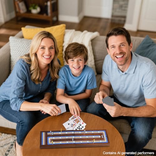ELONGDI Foldable Wooden Cribbage Board Game Set, Portable Travel 3 Track Cribbage Board with Magnetic Closure,9 Metal Pegs,A Deck of Cards - Family Board Games for Kids and Adults