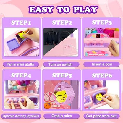 Mini Claw Machine for Kids | Girl Toys for Ages 8-13 Arcade Game Toy Claw Machine Electric Candy Vending Machine Toy with LED Lights & Adjustable Sound, Birthday Gifts for Girls Ages 4+, Pink | Pink Claw Machine with LED Lights & Adjustable Sound, Arcade
