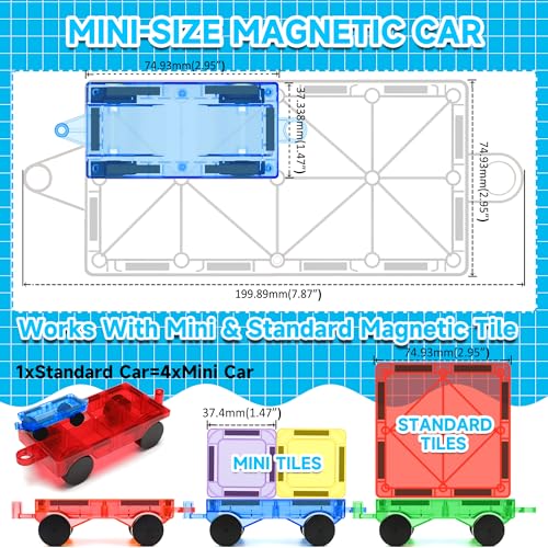 Mini Magnetic Tiles Cars Construction Set - 8 PCS Magnetic Car Base Compatiable with Mini & Standard Tiles, Magnet Building Blocks Expansion Set, Magnet Bricks Truck Toy for Boys & Girls - style: Magnetic Cars