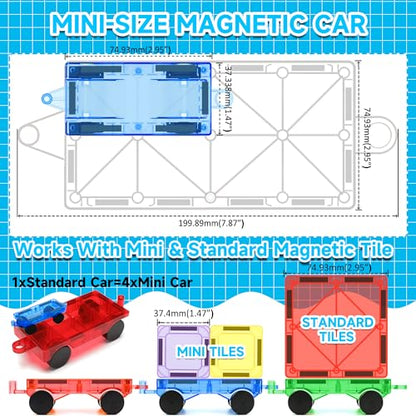 Mini Magnetic Tiles Cars Construction Set - 8 PCS Magnetic Car Base Compatiable with Mini & Standard Tiles, Magnet Building Blocks Expansion Set, Magnet Bricks Truck Toy for Boys & Girls - style: Magnetic Cars