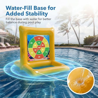 Pool Toys for Kids & Adults, 2-in-1 Pool Basketball and Dart Board Game Set, Family Summer Water Games for Kids Ages 6+ and Adults, Backyard Pool Party Games, Yellow - color: Yellow