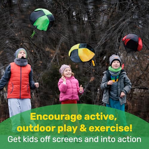 NUTTY TOYS Parachute Toys for Kids - Tangle Free Outdoor Flying Parachute Men, Top Indoor & Outside, 3 4 5 6 7 8 9 10 11 12 Year Old, Best Christmas Stocking Stuffers Idea 2026 Unique Boy & Girl Gifts - style: Red Yellow Green