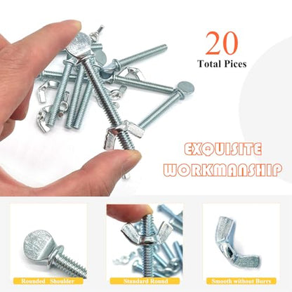 10 Sets 1/4"-20 x2 Thumb Screw Bolts and Wing Nut Kit Zinc Plated Finger Tight Racket Screw and Nut Tool-Free Racket & Sports Equipment Hardware Fitting Fastenings Assortment Kit - size: 10 Sets 1/4"-20 x2" ThumbScrews&WingNuts