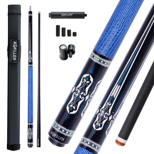 KONLLEN Carbon Fiber Pool Cue 2.0, 58-inch Low Deflection Billiard Stick for Adults with 12.5mm Tip and Pro Taper - color: 005 AK-04F 2.0 set-blue