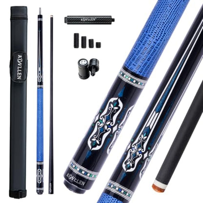 KONLLEN Carbon Fiber Pool Cue 2.0, 58-inch Low Deflection Billiard Stick for Adults with 12.5mm Tip and Pro Taper - color: 005 AK-04F 2.0 set-blue