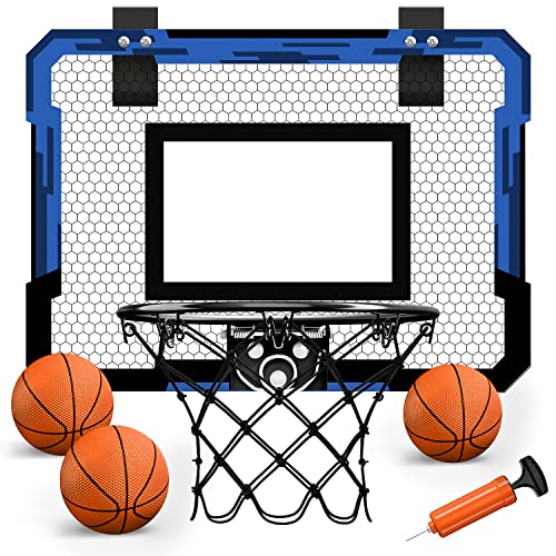 QDRAGON Mini Basketball Hoop, Over The Door Indoor, with 3 Balls/Inflator/Breakaway Rim, Basketball Toy Gifts for Kids and Adults, Suit for Bedroom/Office/Outdoor, Blue Hoop - color: Blue