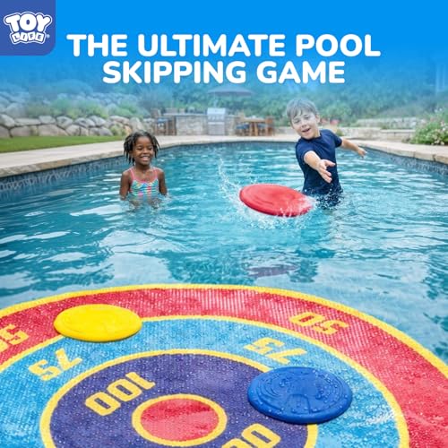 TOY Life Water Skipping Ball Pool Game, Skip Ball Pool Toys for Kids Teens Adults, Water Bouncing Beach Balls for Swimming Pool Lake, Summer Floating Water Sports Game Mat with Scoring Rings