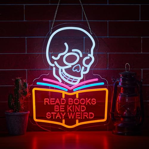 Read Books Be Kind Stay Weird Neon Sign for Wall Décor Dimmable Read Books Neon Sign LED Light Decor - color: White+Pink+Blue+Orange