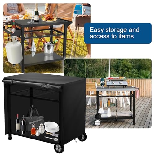 Outdoor Dining Cart Cover,Outdoor Prep Table Cover with Split Zipper,40"x24"x32" Waterproof,for Royal Gourmet Double-Shelf Dining Cart Table