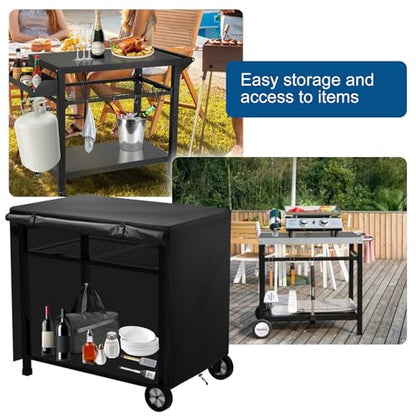 Outdoor Dining Cart Cover,Outdoor Prep Table Cover with Split Zipper,40"x24"x32" Waterproof,for Royal Gourmet Double-Shelf Dining Cart Table