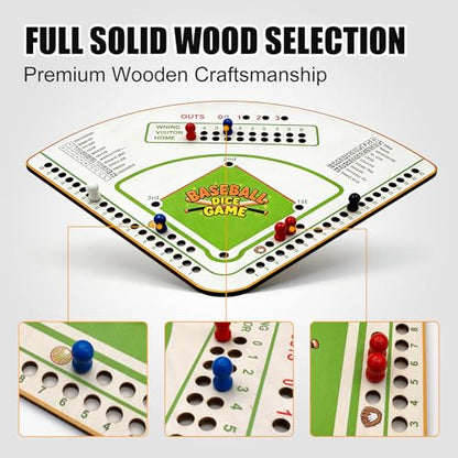Baseball Board Game，5mm Thick Solid Oak Baseball Board Game, Portable Dice & Marker Table Game with Manual, Ideal for Family Game Night, Party & Travel