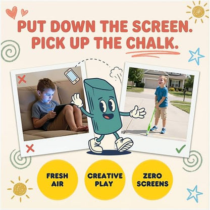 Sidewalk Chalk Holder for Kids and Toddlers – Stand-Up Outdoor Chalk Stick, Adjustable 24-36in Reach, Patented, Includes 2 Chalks | Teal - color: Teal