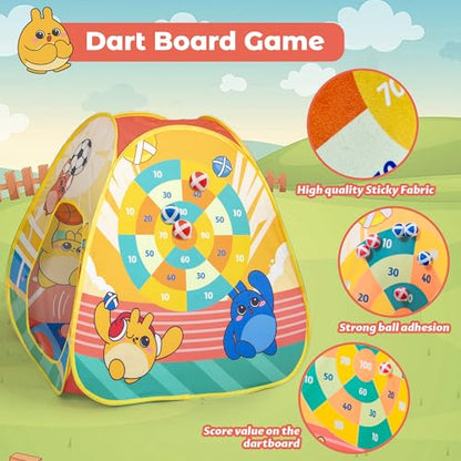 5-in-1 Kids Play Pop Up Tent with Bean Bag Toss Game Outdoor Toys, Tic Tac Toe, Dartboard,Soccer, Basketball, Carnival Outside Combo Set for Backyard Beach Lawn Party Fun, Birthday Gift for Boys Girls