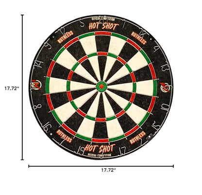 Ruthless Hot Shot Dart Board | Endurance Round Wire Sisal Dartboard Set Including 2 sets of Steel Tip Darts