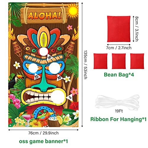 Luau Party Games Hawaiian Tiki Party Toss Games Banner with 3 Bean Bags Totem Decor for Summer Tropical Carnival Supplies