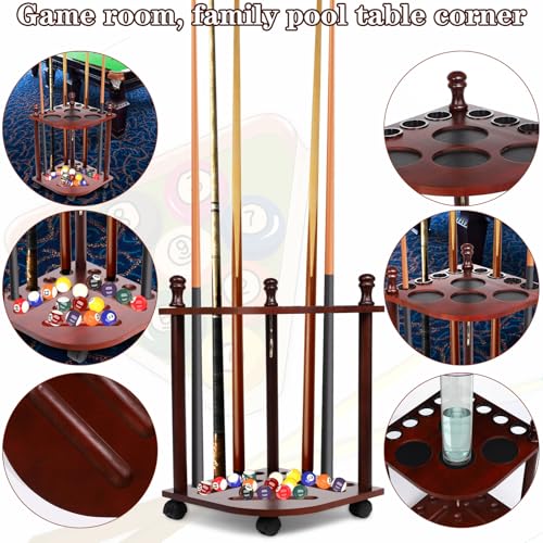 Pool Stick Holder Floor Stand, Freestanding Pool Cue Rack Hold up to 8 Cues Sticks Pool Cue Storage Rack Billiards Stick Holder Pool Cue Rack Corner for Game Room Pool Table Accessories