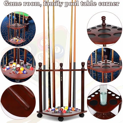 Pool Stick Holder Floor Stand, Freestanding Pool Cue Rack Hold up to 8 Cues Sticks Pool Cue Storage Rack Billiards Stick Holder Pool Cue Rack Corner for Game Room Pool Table Accessories