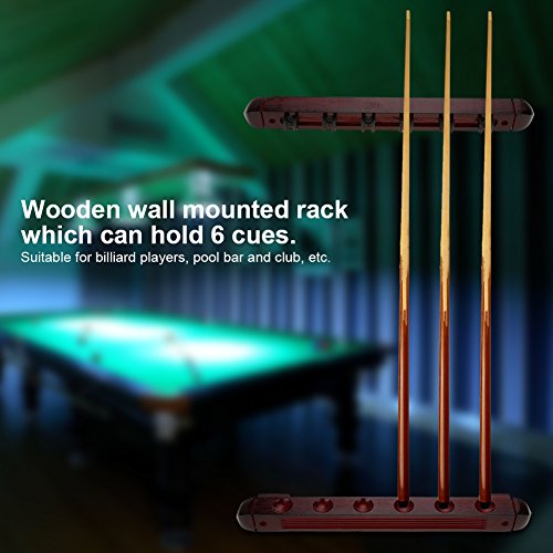 Tbest Pool Cue Rack Wall Mounted Holder,Pool Cue Stick Holder,Wall Mount Wood Stained 6 Cues Billiard Wooden Pool Cue Rack Wall Mounted Stick Holder Billard Queue Halter Pool cue Rack Wall Mounted