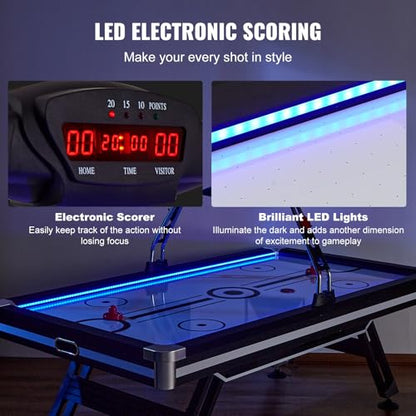 Happybuy Air-Powered Hockey Table, 89" Indoor Game for Kids and Adults with LED Score System, 2 Pucks & Pushers Included