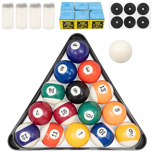 33 Pcs Pool Balls Billiard Set with Triangle Rack 2-1/4" Regulation Size 16 Balls, Pool Table Accessories Kit with Cue Chalks, Spot Stickers, Tip Replacements for Home Family & Beginner Practice