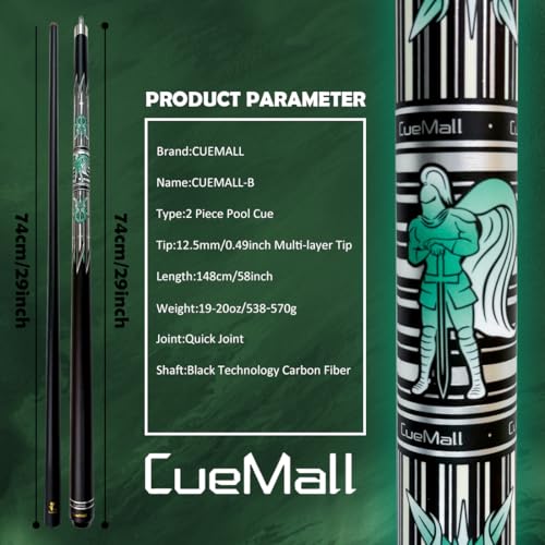 CueMall 58" 2-Piece Billiard Pool Cue Sticks,12.5mm Fiberglass Graphite Composite Billiard Cue Sticks,19oz Pool Sticks Tacos de billar for Adults Men/Women, House or Commercial/Bar Use - color: CueMall-B