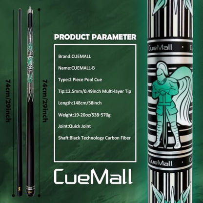 CueMall 58" 2-Piece Billiard Pool Cue Sticks,12.5mm Fiberglass Graphite Composite Billiard Cue Sticks,19oz Pool Sticks Tacos de billar for Adults Men/Women, House or Commercial/Bar Use - color: CueMall-B