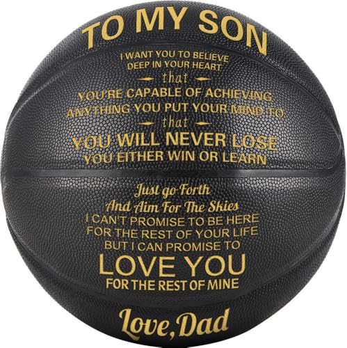 KAAYEE Engraved Basketball for Grandson, Engraved Basketball for Son from Mom Dad, Personalized 29.5" Basketballs Gifts, Custom Christmas Birthday Graduation Back to School Gift for Son from Mom Dad - color: Black-Dad to Son