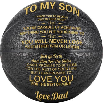 KAAYEE Engraved Basketball for Grandson, Engraved Basketball for Son from Mom Dad, Personalized 29.5" Basketballs Gifts, Custom Christmas Birthday Graduation Back to School Gift for Son from Mom Dad - color: Black-Dad to Son