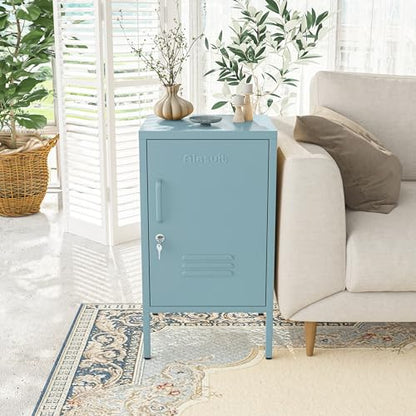 Single Door Lockable Metal End Table & Children's Bedside Table, 2-Tier Storage Cabinet with Adjustable Shelf, Easy Assembly Side Table for Living Room Bedroom Home Office Blue - color: Ocean, style: End Table-28"H-GL