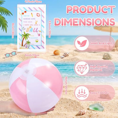 MiniInflat 24 Set End of Year Classroom Students Gifts from Teacher 10 Inch Inflatable Beach Balls Bulk Jumbo Big Beach Balls for Kids Summer Swimming Party Favor Water Games Supplies - color: Pink,White