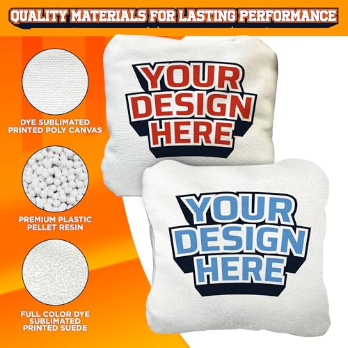 Cornhole365 Stick & Slide Custom Cornhole Bags - Personalized Dye-Sub Duck Canvas, Pellets Resin Filling, Double-Stitched, Durable & Weather-Resistant - For Beginner to Pro Cornhole Players - Set of 8
