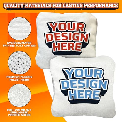 Cornhole365 Stick & Slide Custom Cornhole Bags - Personalized Dye-Sub Duck Canvas, Pellets Resin Filling, Double-Stitched, Durable & Weather-Resistant - For Beginner to Pro Cornhole Players - Set of 8