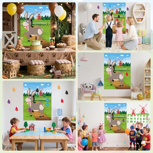 PLULON Pin The Tail on The Donkey Game for Kids with Tail Stickers, Donkey Poster Kids Pin Game Birthday Party Favors Gifts Carnival Home Wall Decorations Classroom Family Activities - style: Donkey