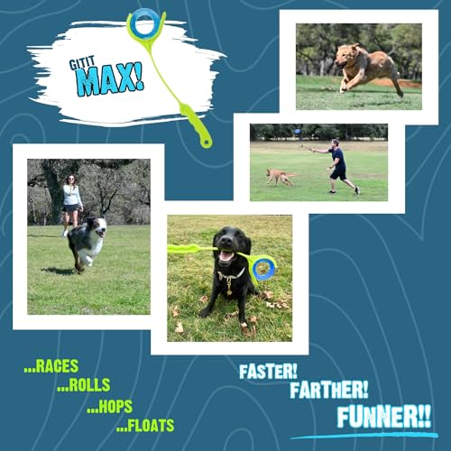Gitit MAX! - Launcher + Ring, Ultra Durable Fetch Dog Toy, Slobberless & Hands-Free Loading Thrower for Active Dogs, Up to 200 Feet of Fun