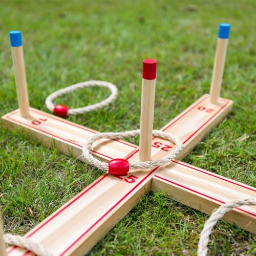 Ring Toss - Classic Throwing Game, Wood Set, 5 Stumps & Hoops, Indoor-Outdoor Play, Travel Bag, Party-Backyard Activity, Family Age 3+