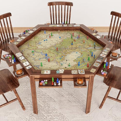 LAUSAINT HOME Board Game Table, 59" Hexagon Gaming Table with Removable Table Top & Play Mat for 6 Players, Includes Detachable Cup Holders and Trays for Dining, Card, DND, Poker in Walnut - size: Hex Table