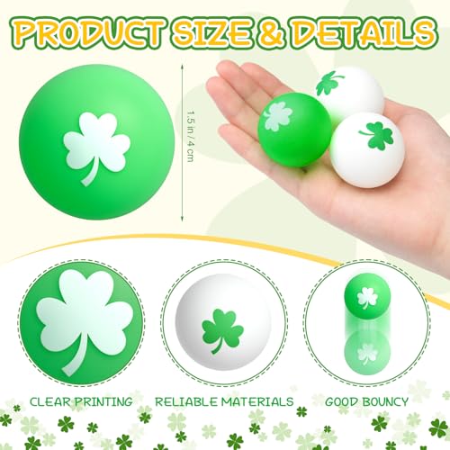 Soulchen 24 Pcs Table Tennis Balls Plastic Novelty Table Tennis Stress Props 40 mm for Party Playing Beach Decor Beer Game Party Favors - style: St Patricks Day