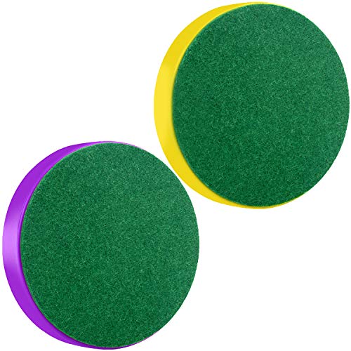 ONE250 Air Hockey Pushers and Red Air Hockey Pucks, Goal Handles Paddles Replacement Accessories for Game Tables (4 Striker, 4 Puck Pack) - color: Purple & Yellow