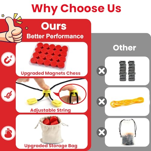 LLESSOO Magnet Game with String, Fun Strategy Board Games for Kids 8-12 and Adults, Magnetic Game for Family Night, Party & Travel, Includes 20 Chess Pieces, Rope and Storage Bag