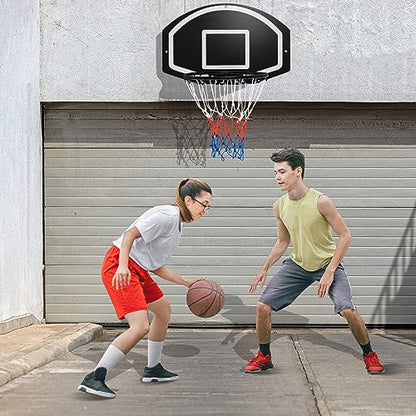 Goplus Wall Mount Basketball Hoop, 28.5’’ x 18’’ Large Backboard with 17’’ Rim, Shatter-Proof Backboard, All-Weather Net, Door Wall Mounted Indoor Outdoor Basketball Playset for Backyard