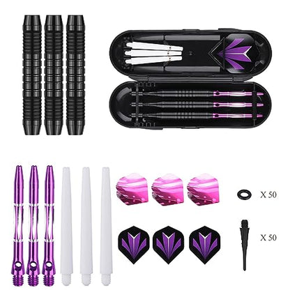 Darts Plastic Tip Set - 18g 21g Colorful Rainbow Soft Tip Darts 50 Anti-Loose O-Rings 6 Shaft (Aluminum/Nylon 45mm) 6 Durable Flights Extra 50 Soft Tips Electronic Dartboard - color: Purple-DART-D